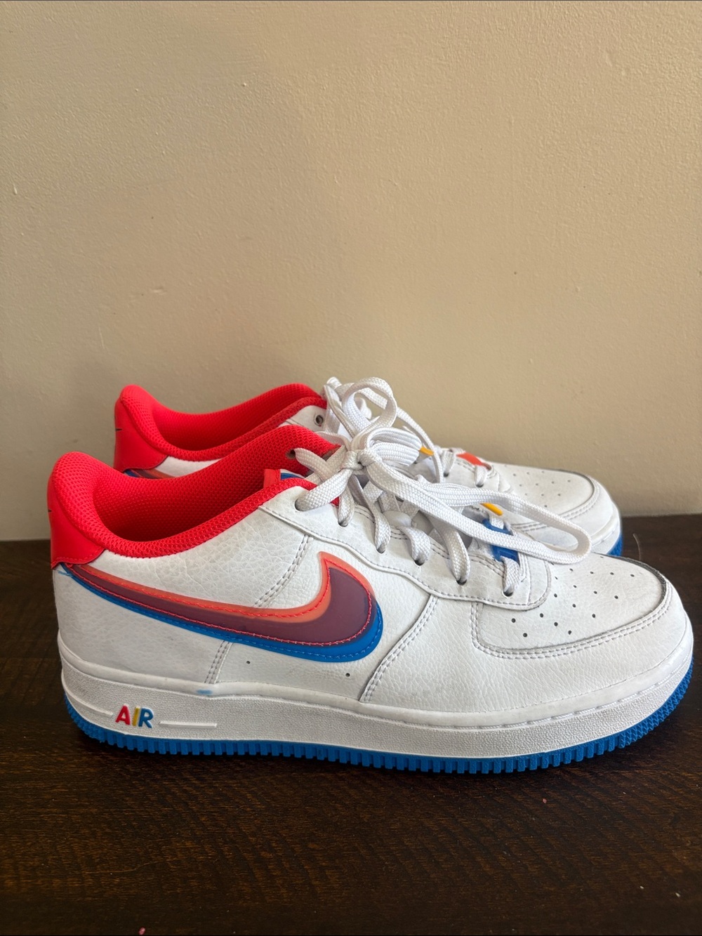Nike Kids Air Force one  White Sneakers with Red and Blue Accents